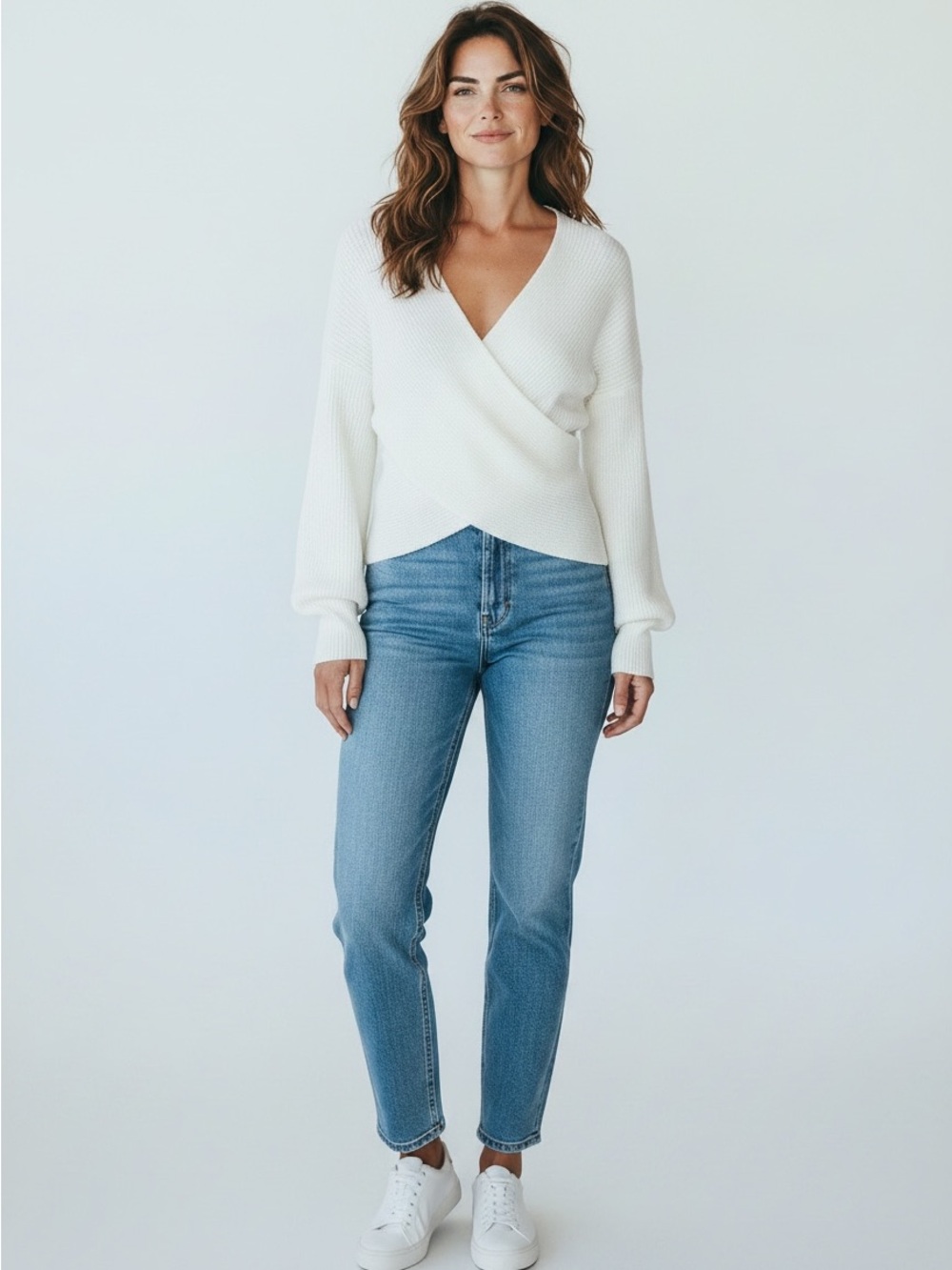 HYFVE Cream Knit Wrap Front Sweater Size M